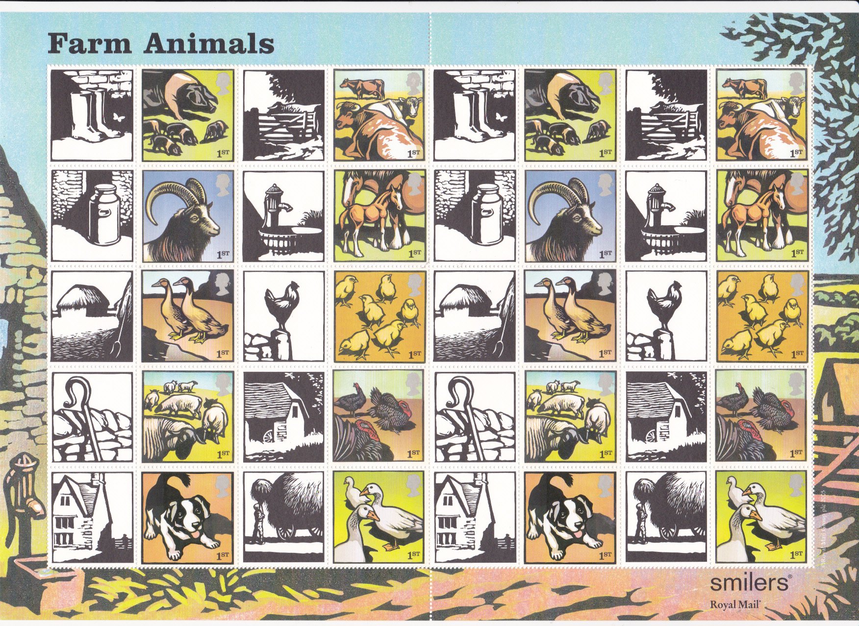 Smilers Sheet LS22 Farm Animals 2005 Royal Mail - GB Stampline