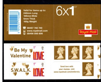 Booklet SA2 Machin Plain with 1st Gold and Love Stamps