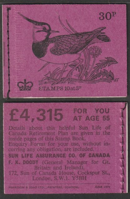 Booklet DQ58 30p Jun 71 Lapwing