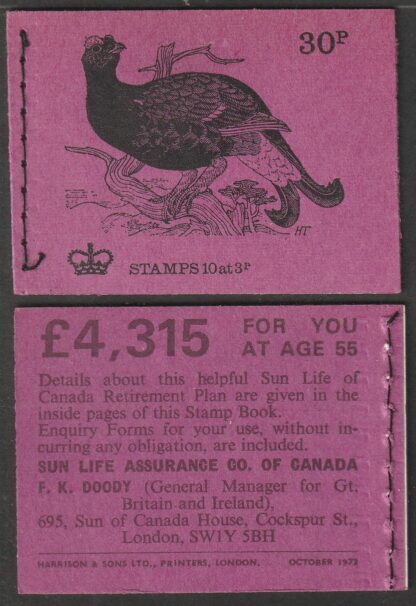 Booklet DQ66 30p Oct 72 Black Grouse