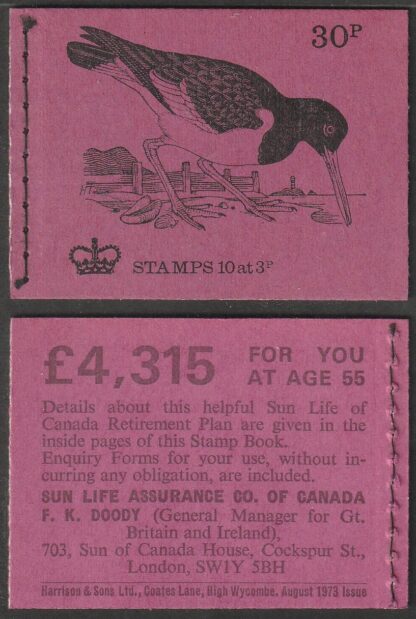 Booklet DQ72 30p Aug 73 Oyster Catcher