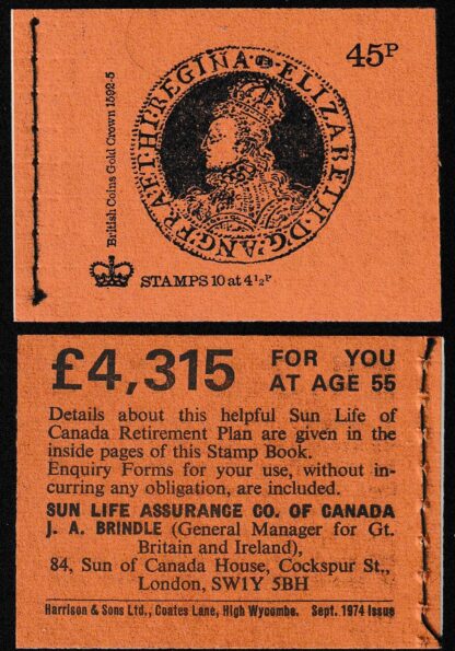 Booklet DS01 45p Sept 74 Elizabeth Gold Crown