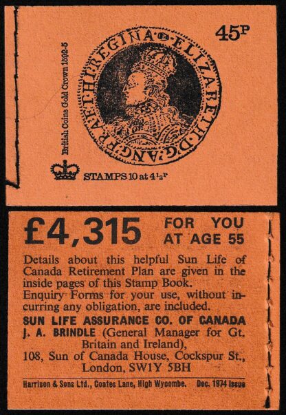 Booklet DS02 45p Dec 74 Elizabeth Gold Crown